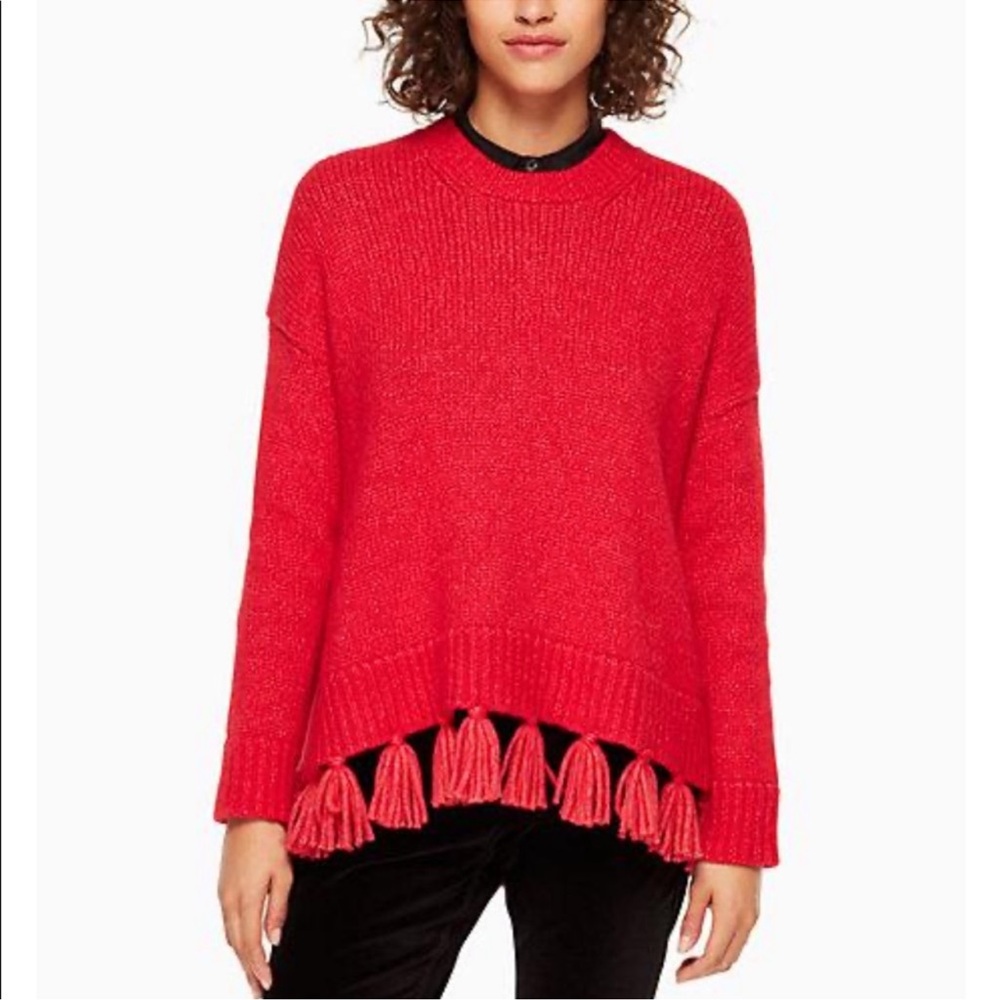 Kate Spade Broome Street Airy Alpaca Tassel Sweater Red Large